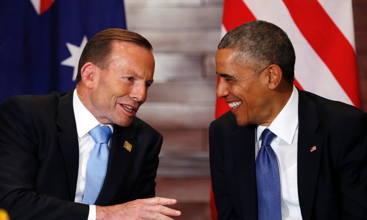   Former Australian Prime Minister Tony Abbott and former President Barack Obama in 2014 (Kevin Lamarque/Reuters)  